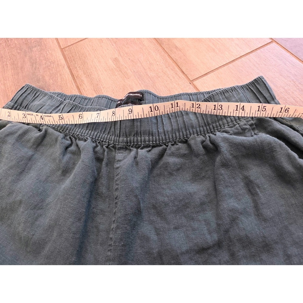 Tahari Women Teal Blue 100% Linen Wide Leg Cropped Pants Elastic Waist Large - Picture 11 of 15